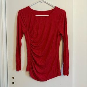 Asymmetric Ruched Red Long Sleeve Top
